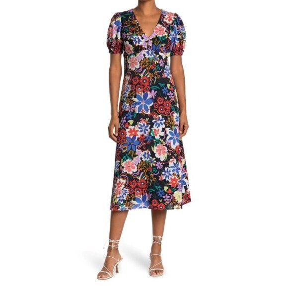 Donna Morgan Lainey Floral Open Back Midi Dress - Picture 1 of 7